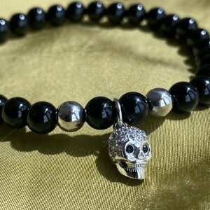 Onyx Stone Bracalet With Zircon Skull Charm